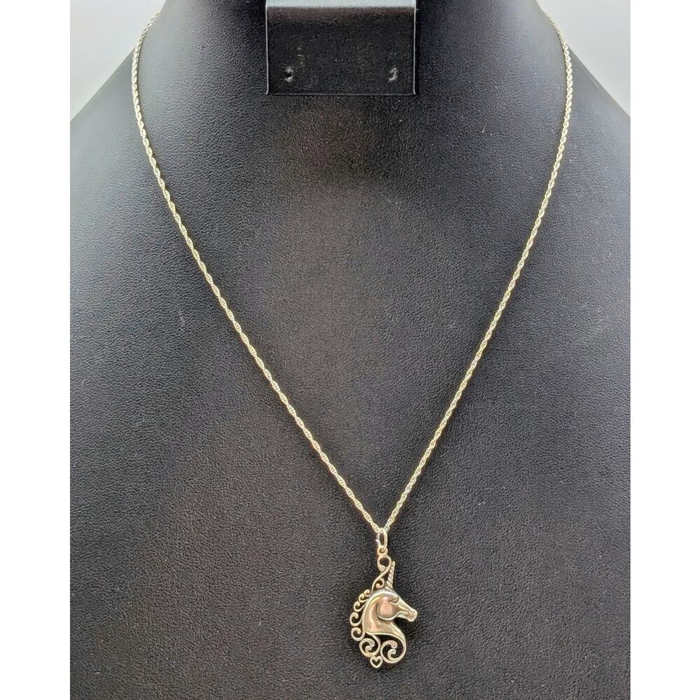 Vintage 1983 925 Sterling Silver Unicorn Pendant Charm Rope Chain 18" Necklace